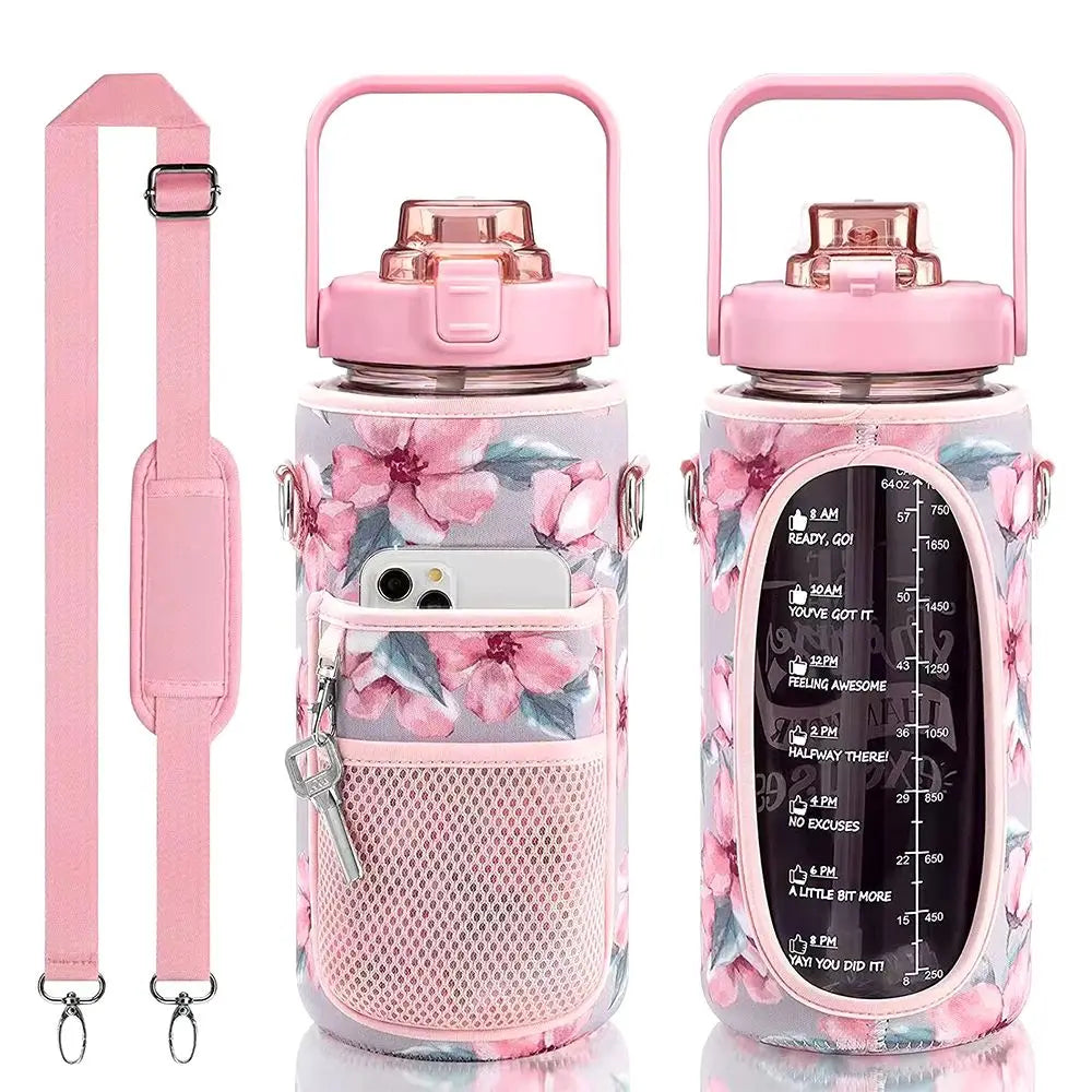 Portable Half Gallon Water Bottle Case Sleeve Sports Insulation Water Bottle Covers Pouch with Strap Cellphone Holder Bottle Bag