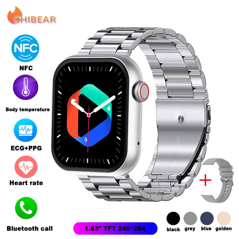 NFC ECG+PPG Sports Fitness Smartwatch Men Temperature Monitoring Heart Rate Bluetooth Call Sports Smart Watch Men Women 2024 New