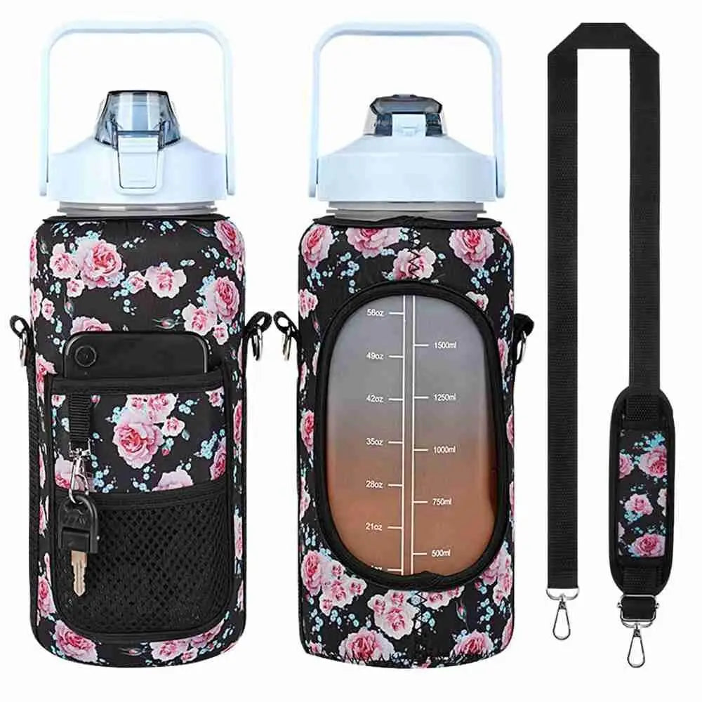Portable Half Gallon Water Bottle Case Sleeve Sports Insulation Water Bottle Covers Pouch with Strap Cellphone Holder Bottle Bag