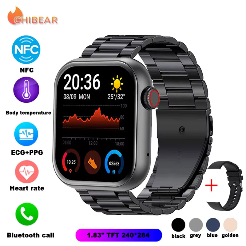 NFC ECG+PPG Sports Fitness Smartwatch Men Temperature Monitoring Heart Rate Bluetooth Call Sports Smart Watch Men Women 2024 New