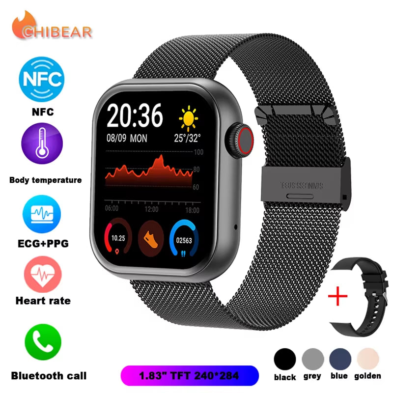 NFC ECG+PPG Sports Fitness Smartwatch Men Temperature Monitoring Heart Rate Bluetooth Call Sports Smart Watch Men Women 2024 New