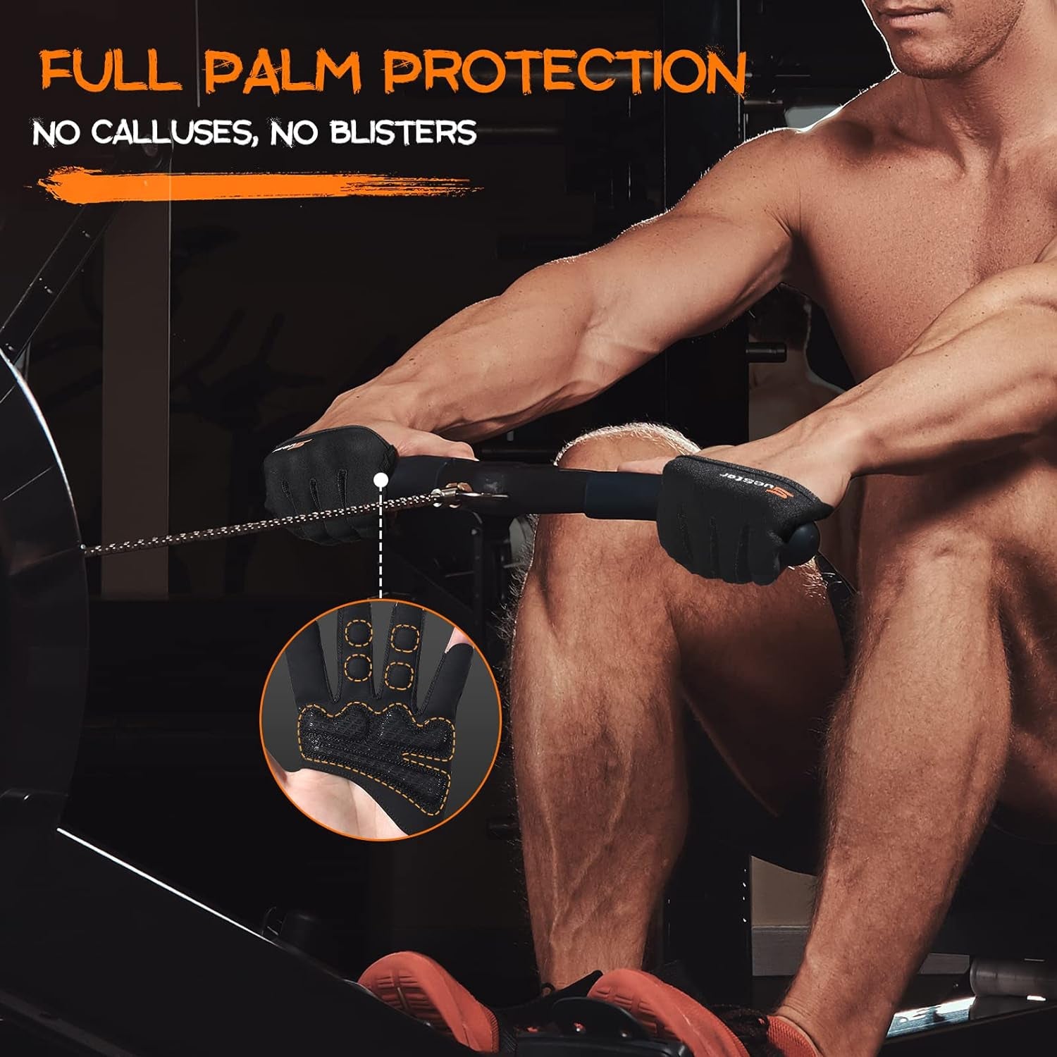 Partial Weight Lifting Gloves, 3/4 Finger Workout Gloves for Men Women, Full Palm Protection & Silicone Grip Gym for Weightlifting Exercise Fitness Smartwatch Friendly