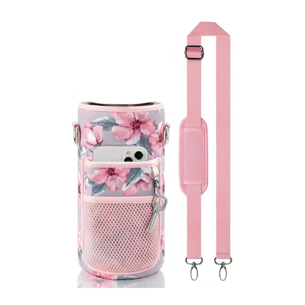 Portable Half Gallon Water Bottle Case Sleeve Sports Insulation Water Bottle Covers Pouch with Strap Cellphone Holder Bottle Bag