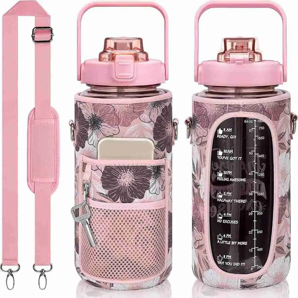 Portable Half Gallon Water Bottle Case Sleeve Sports Insulation Water Bottle Covers Pouch with Strap Cellphone Holder Bottle Bag