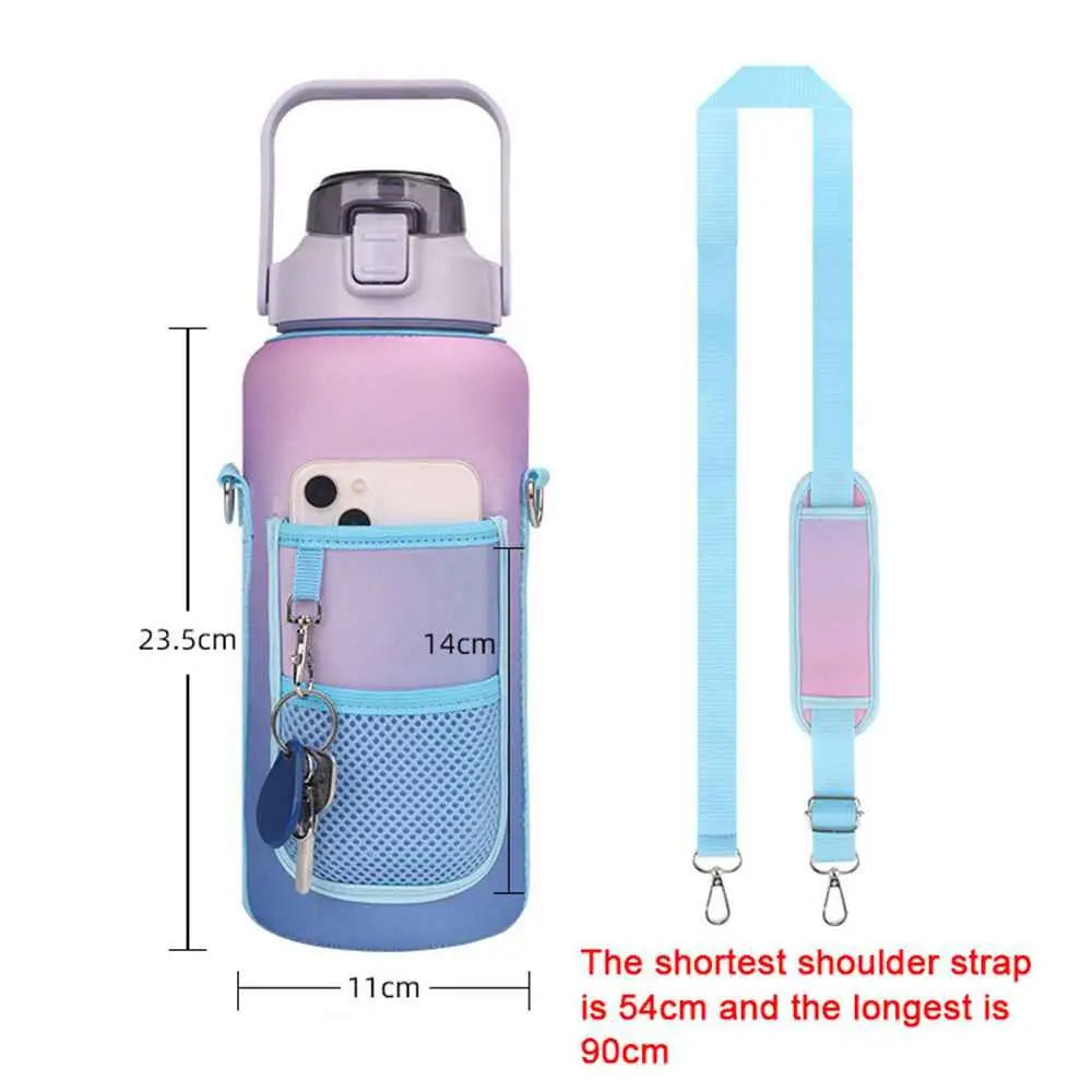 Portable Half Gallon Water Bottle Case Sleeve Sports Insulation Water Bottle Covers Pouch with Strap Cellphone Holder Bottle Bag