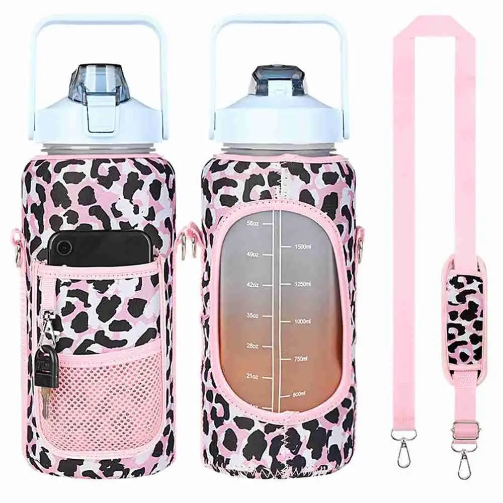 Portable Half Gallon Water Bottle Case Sleeve Sports Insulation Water Bottle Covers Pouch with Strap Cellphone Holder Bottle Bag