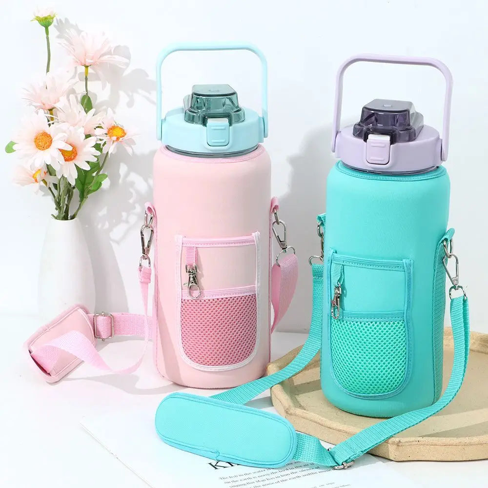 Portable Half Gallon Water Bottle Case Sleeve Sports Insulation Water Bottle Covers Pouch with Strap Cellphone Holder Bottle Bag