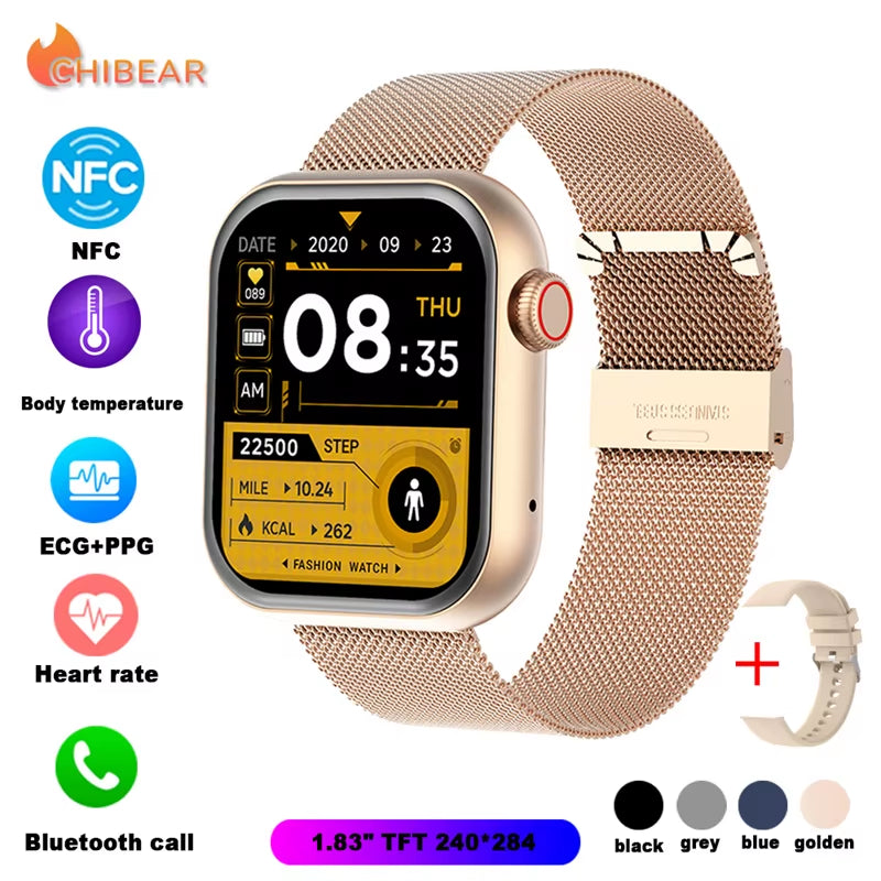 NFC ECG+PPG Sports Fitness Smartwatch Men Temperature Monitoring Heart Rate Bluetooth Call Sports Smart Watch Men Women 2024 New